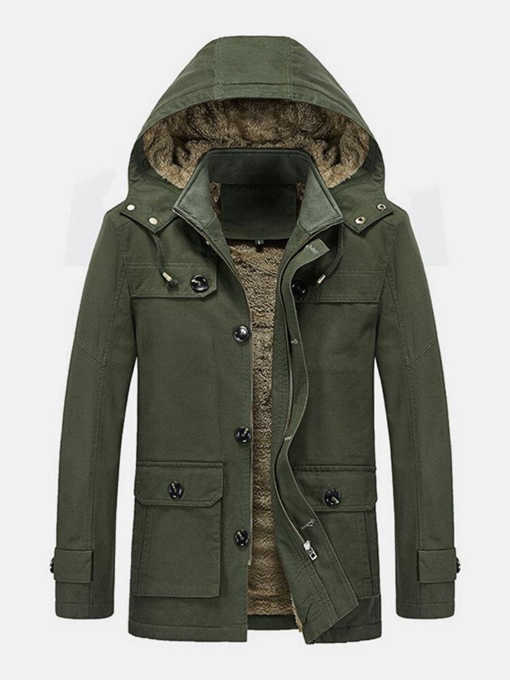 Winter Dikke Fleece Gevoerde Halflange Warme Parka Heren Met Afneembare Capuchon