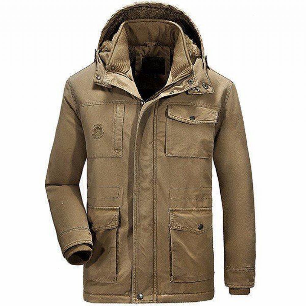 Winter Velvet Plus Dikke Warme Afneembare Capuchon Katoen Heren Jas Parka'S