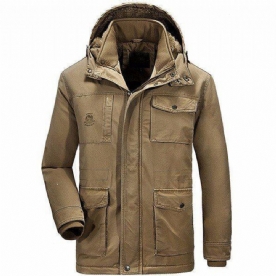 Winter Velvet Plus Dikke Warme Afneembare Capuchon Katoen Heren Jas Parka'S