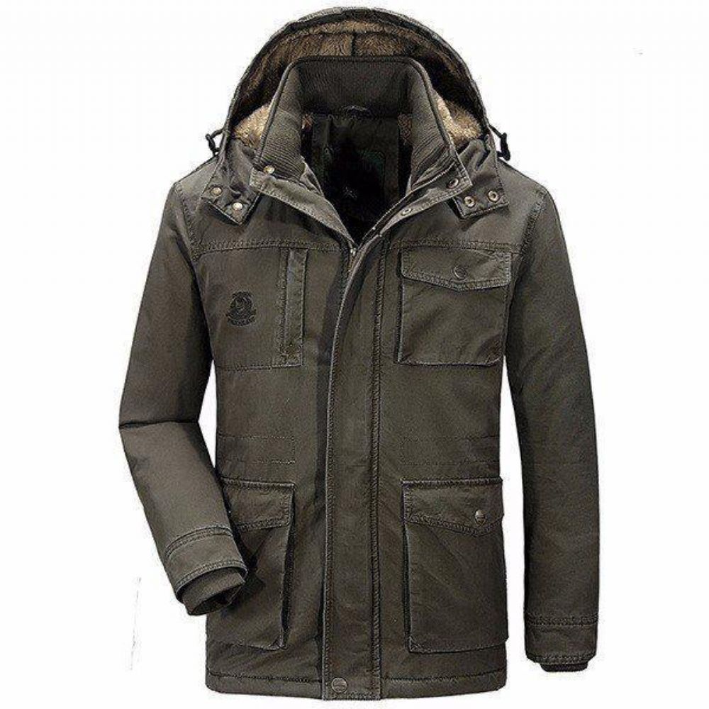 Winter Velvet Plus Dikke Warme Afneembare Capuchon Katoen Heren Jas Parka'S