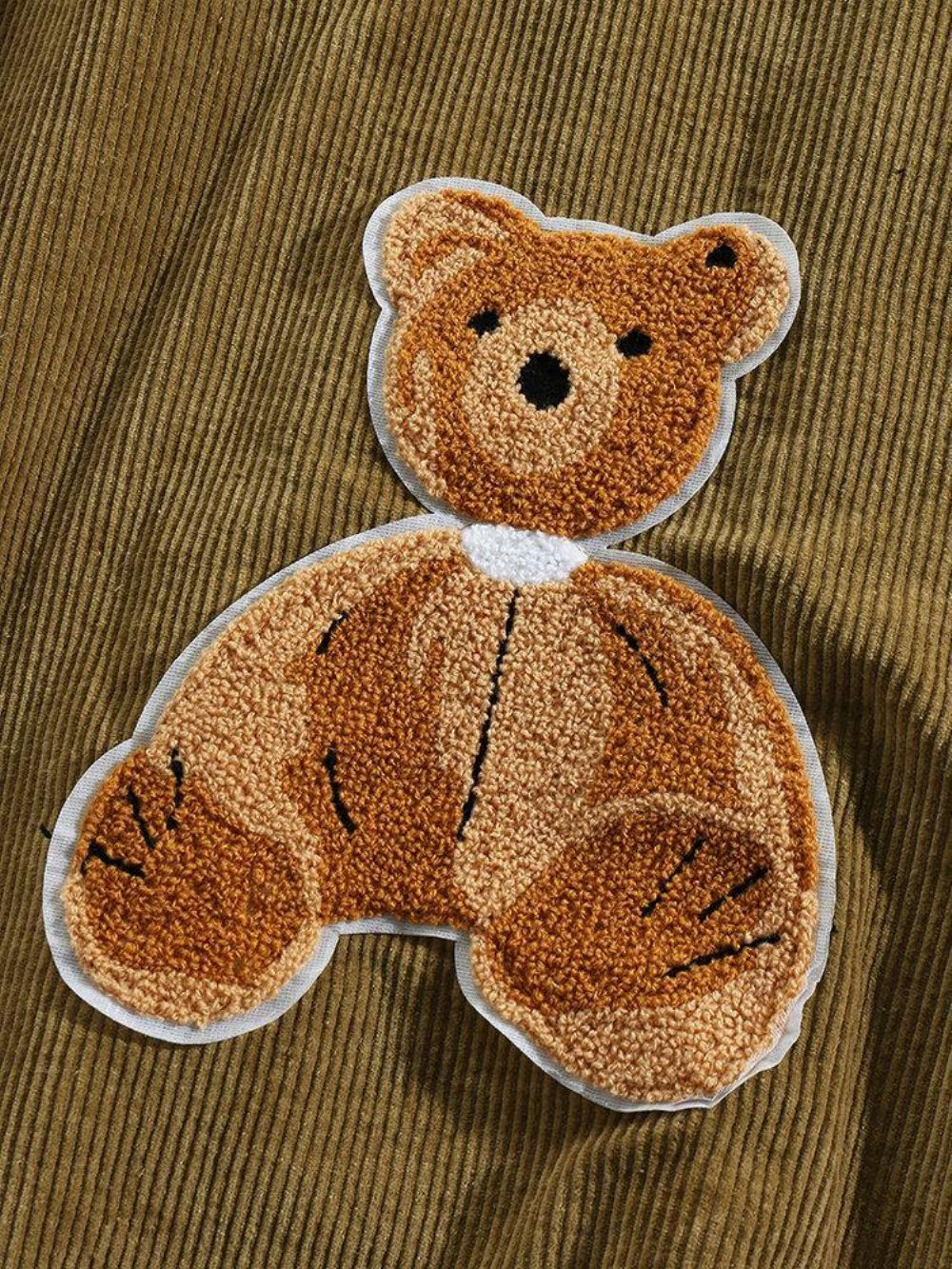 Heren Corduroy Doll Bear Back Applique Baseball Collar Jakcet Met Zak