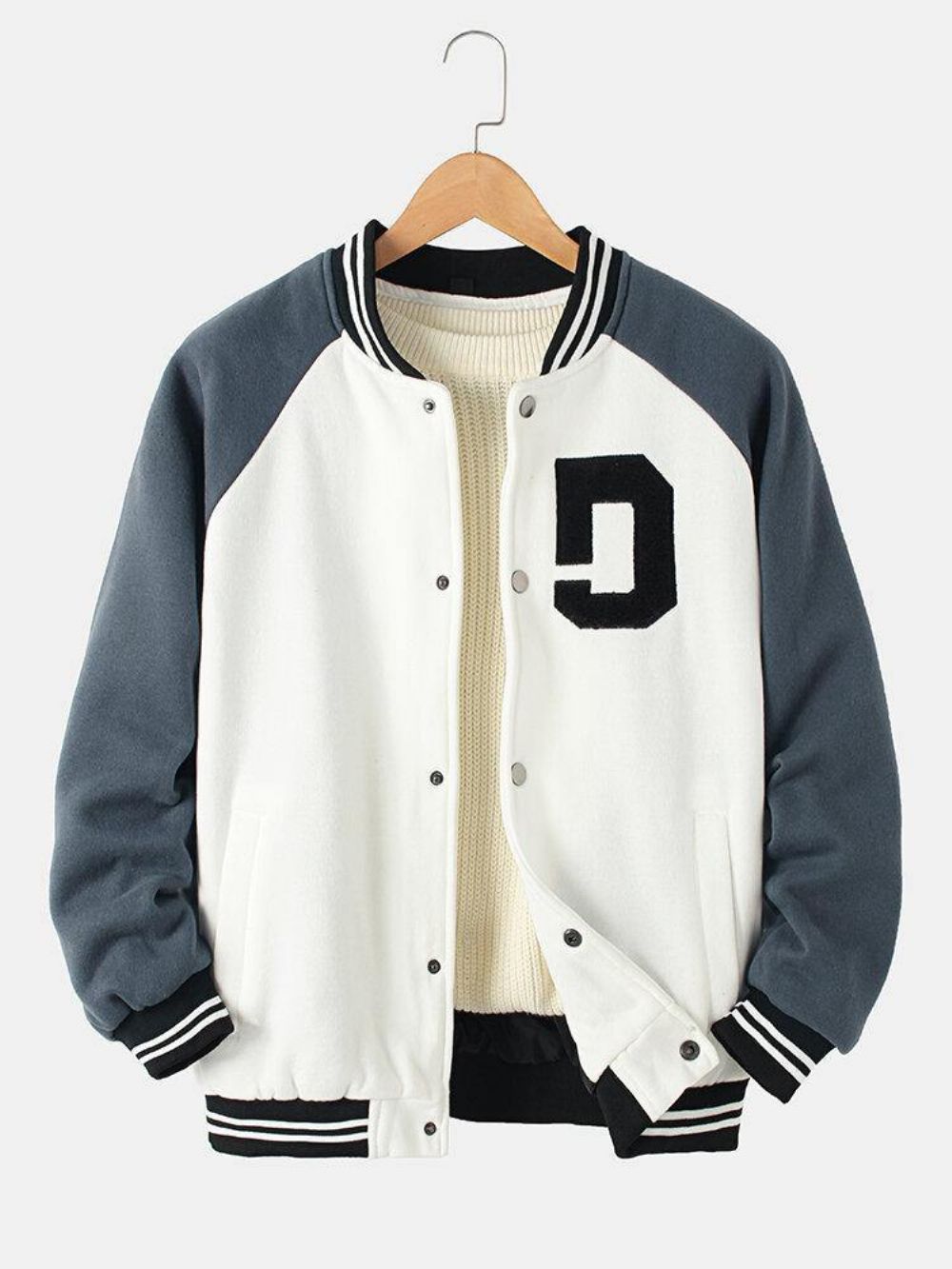 Heren Vintage Dikke Raglanmouwen Knop Casual Losse Varsity Jas