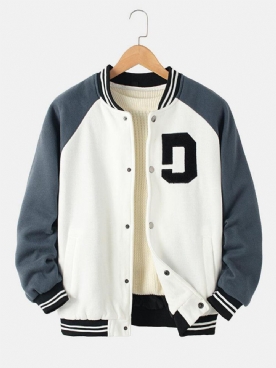 Heren Vintage Dikke Raglanmouwen Knop Casual Losse Varsity Jas