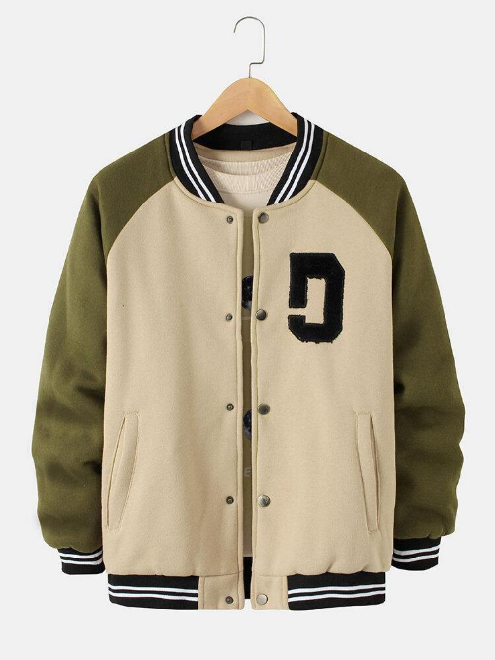 Heren Vintage Dikke Raglanmouwen Knop Casual Losse Varsity Jas