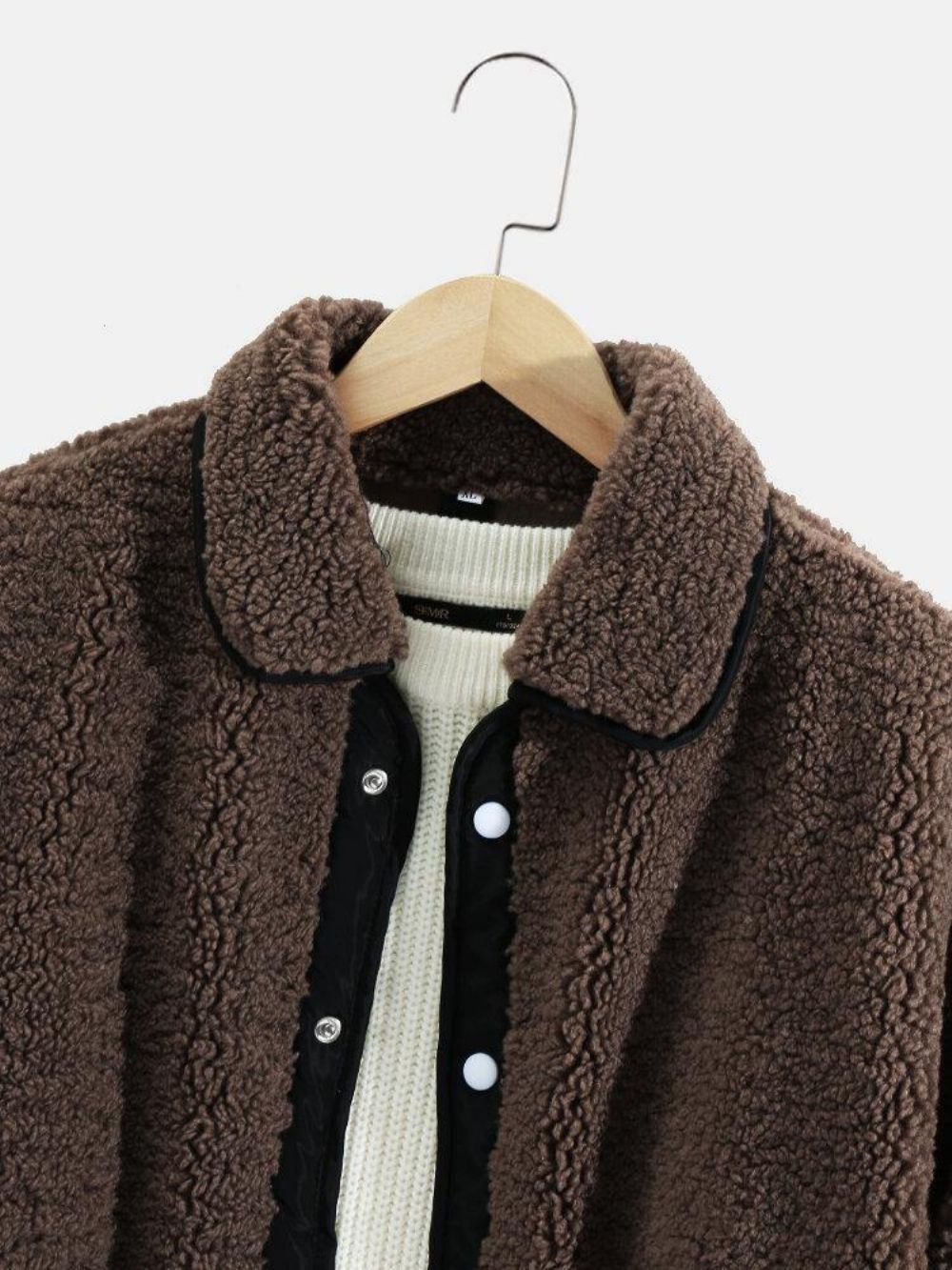 Warm Teddyjack Met Lange Mouwen Contrasterende Kleur Heren