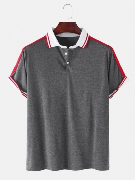 Effen Casual Golfshirt Met Korte Mouwen Heren Met Contrasterende Geribbelde Boorden