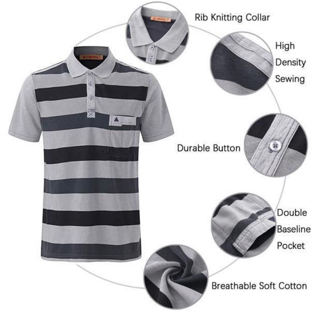 Gestreepte Bedrukte Zachte Katoenen T-Shirts Heren Casual Golfshirt Met Omgeslagen Kraag