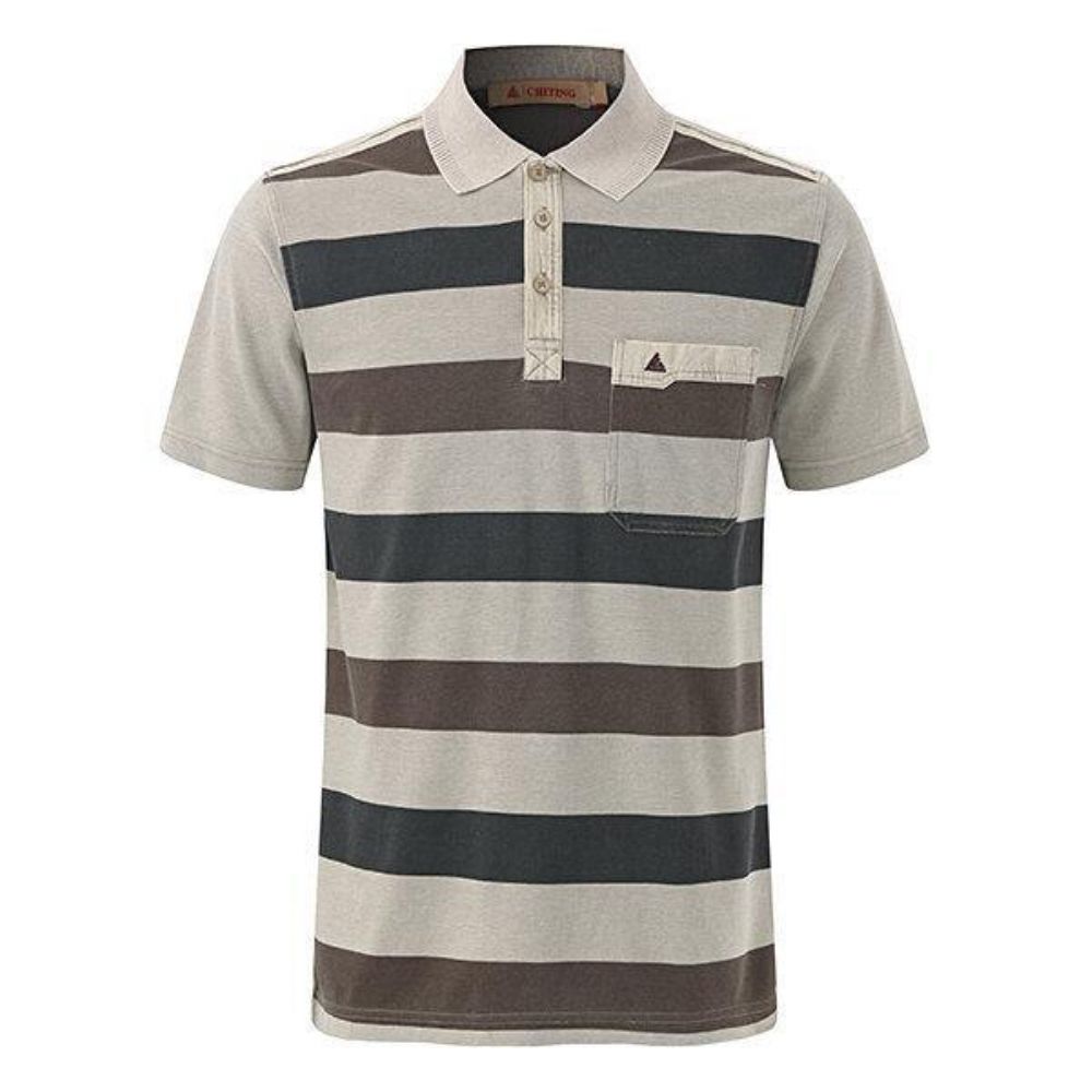 Gestreepte Bedrukte Zachte Katoenen T-Shirts Heren Casual Golfshirt Met Omgeslagen Kraag