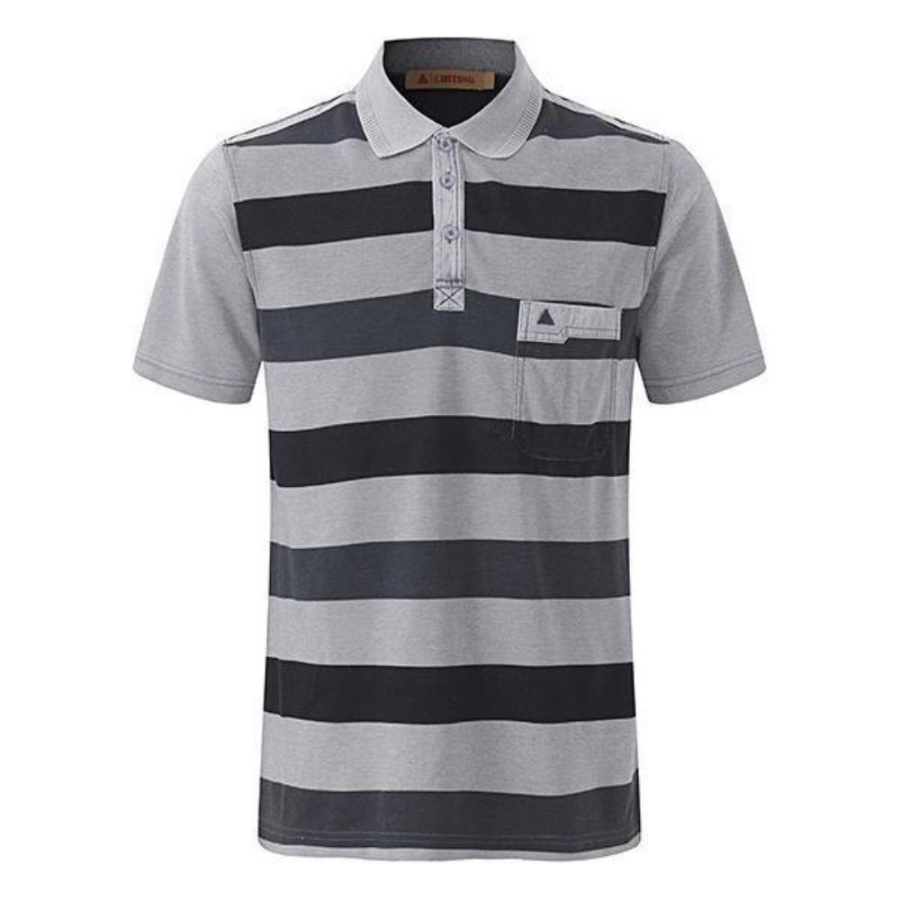 Gestreepte Bedrukte Zachte Katoenen T-Shirts Heren Casual Golfshirt Met Omgeslagen Kraag