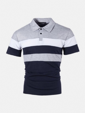 Heren Kleur Blcok Korte Mouw Half Open Turn-Down Kraag Casual Golfshirt