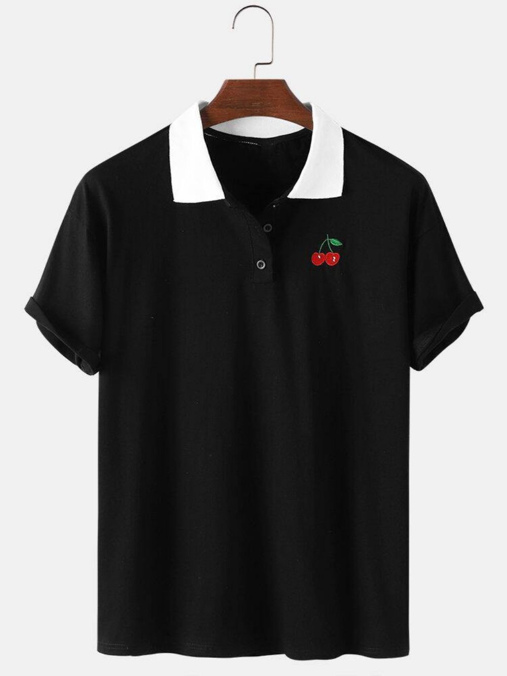 Katoenen Met Fruit Geborduurde Losse Golfshirts Met Lichte Reverskraag