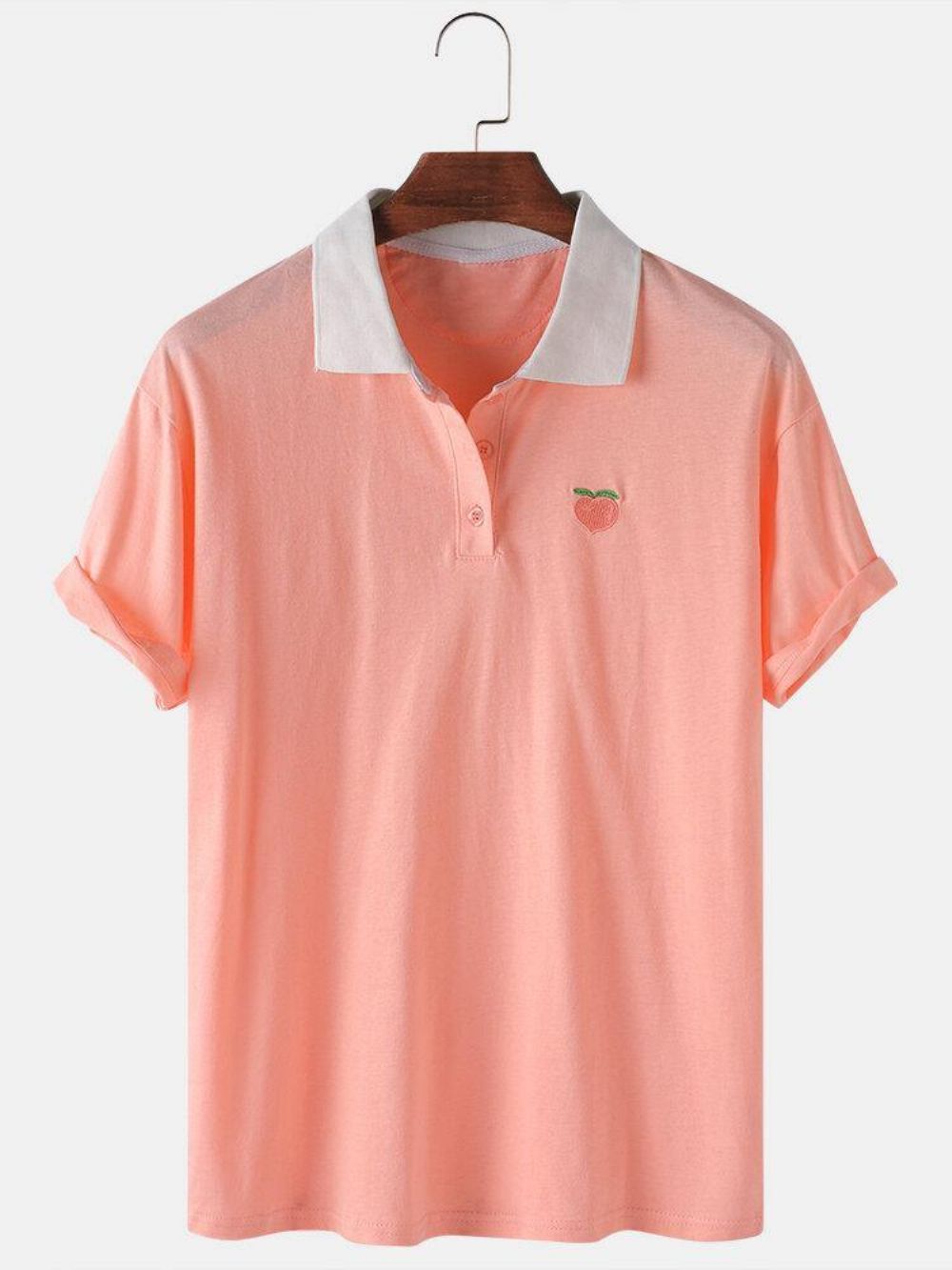 Katoenen Met Fruit Geborduurde Losse Golfshirts Met Lichte Reverskraag