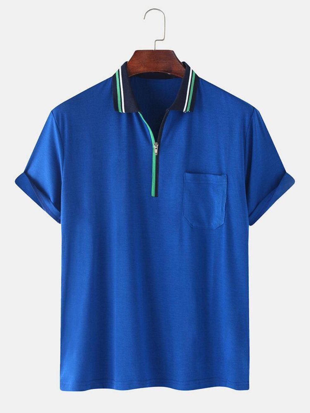 Sport-Golfshirts Heren Met Rits Borstzak Korte Mouwen