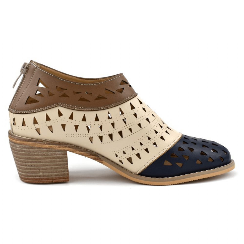 Dames Casual Amandel Teen Hollow Out Chunky Heel Enkellaarsjes