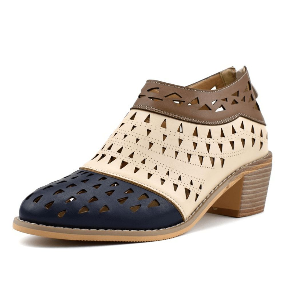 Dames Casual Amandel Teen Hollow Out Chunky Heel Enkellaarsjes