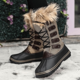 Dames Solid Furry Warm Antislip Cross Strap Mid Calf Sneeuw laarzen