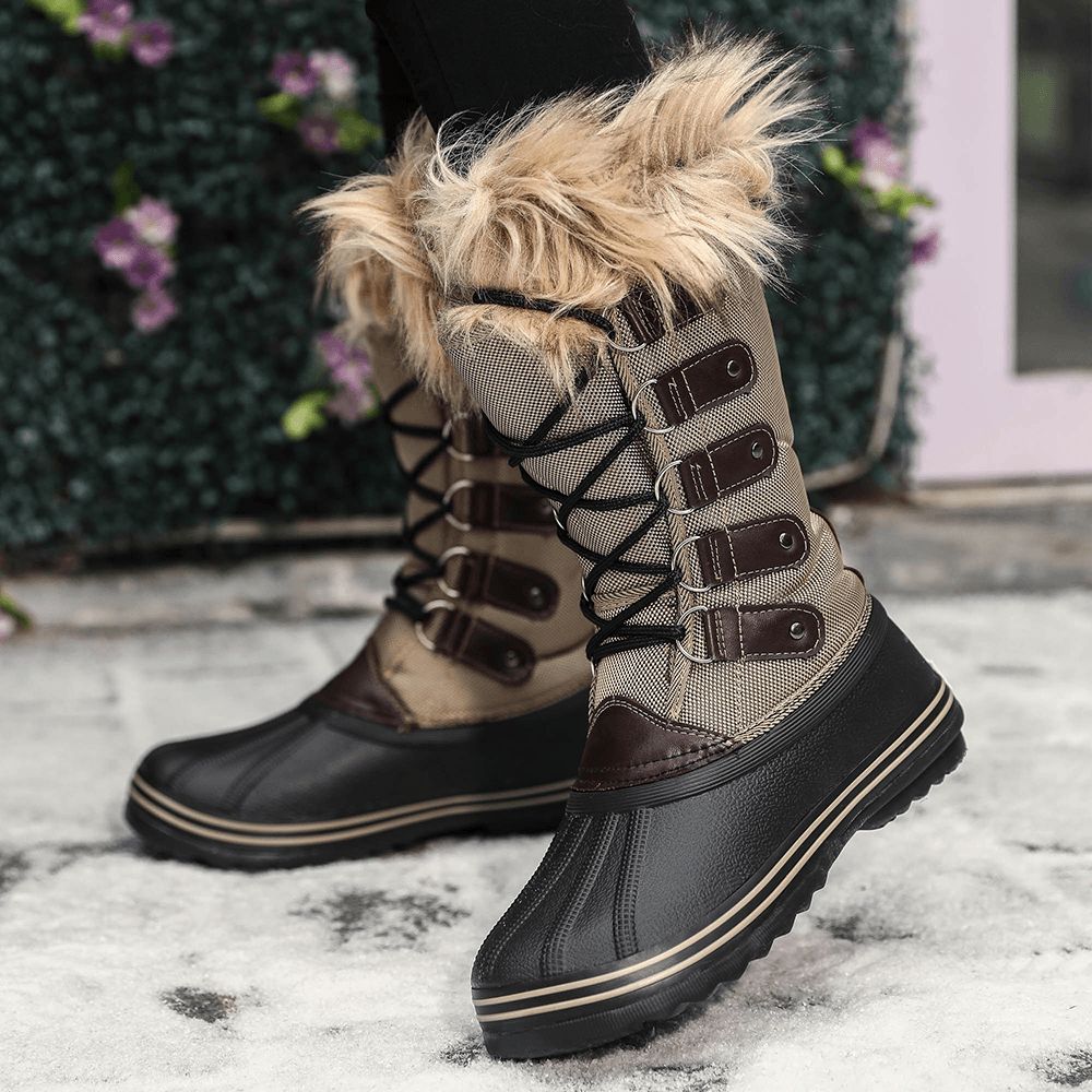 Dames Solid Furry Warm Antislip Cross Strap Mid Calf Sneeuw laarzen