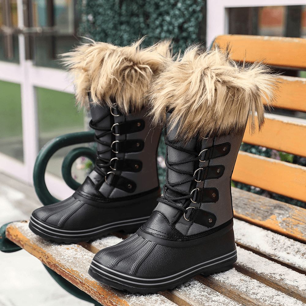 Dames Solid Furry Warm Antislip Cross Strap Mid Calf Sneeuw laarzen