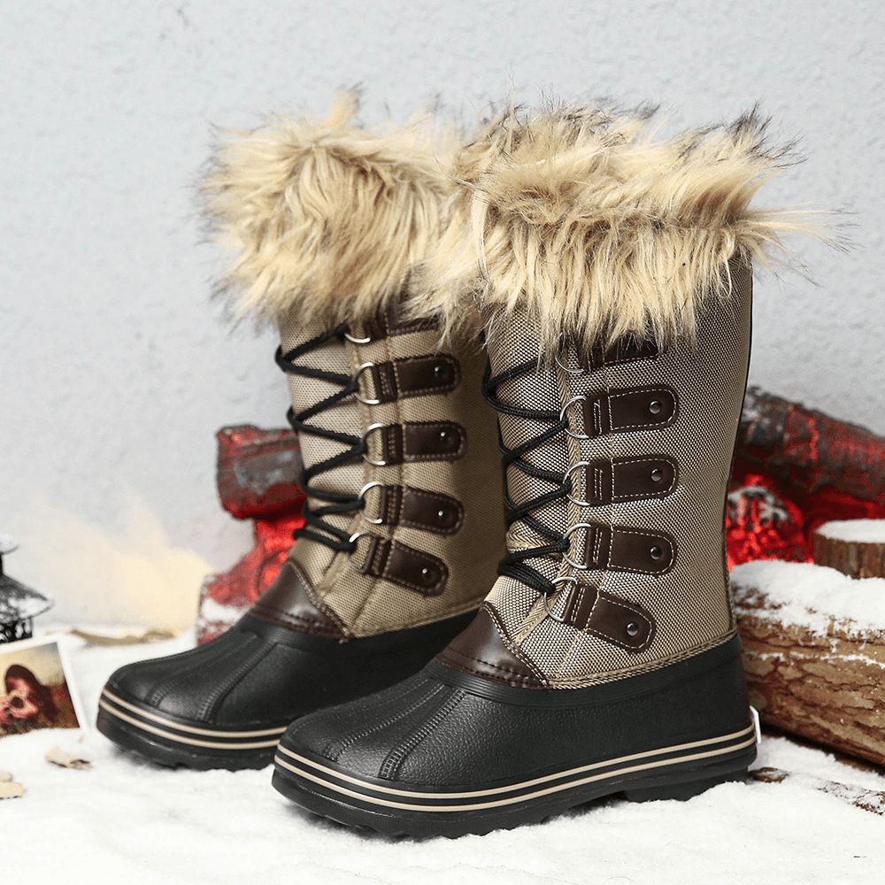 Dames Solid Furry Warm Antislip Cross Strap Mid Calf Sneeuw laarzen