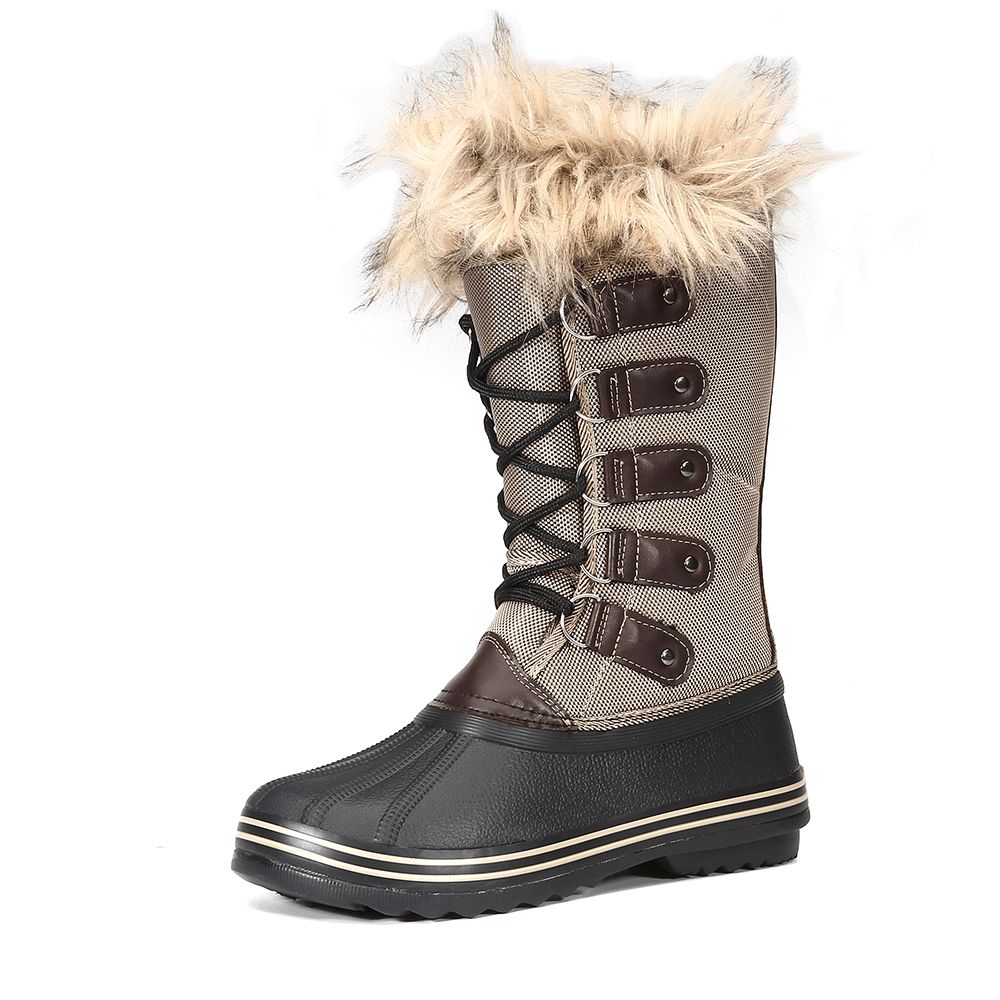 Dames Solid Furry Warm Antislip Cross Strap Mid Calf Sneeuw laarzen