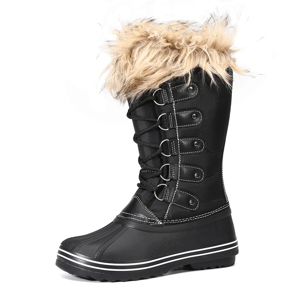 Dames Solid Furry Warm Antislip Cross Strap Mid Calf Sneeuw laarzen