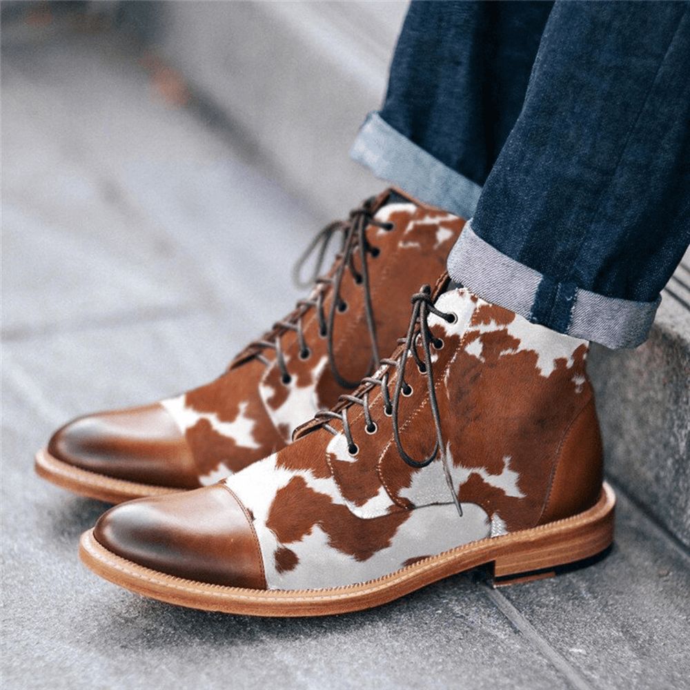 Heren Cow Spot Printed Cap Toe Comfy Ankle Jack Laarzen