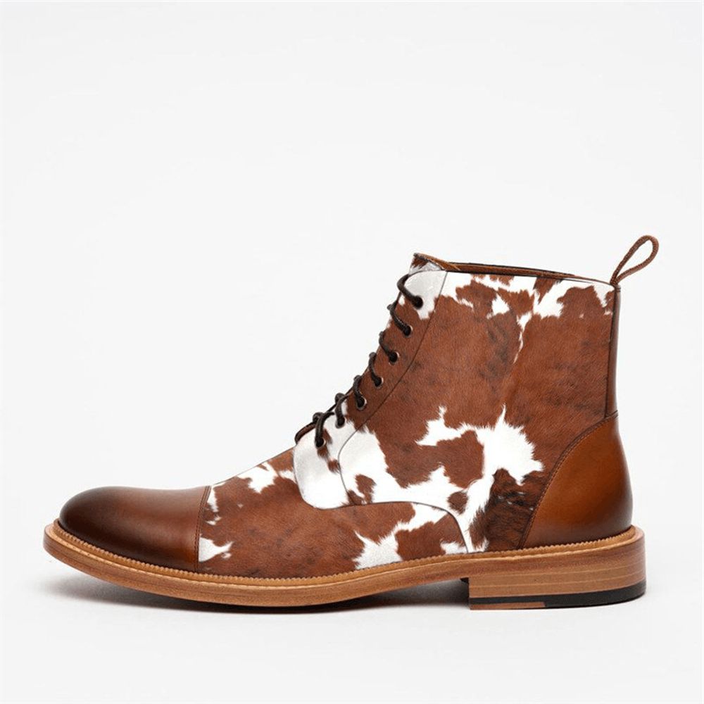 Heren Cow Spot Printed Cap Toe Comfy Ankle Jack Laarzen