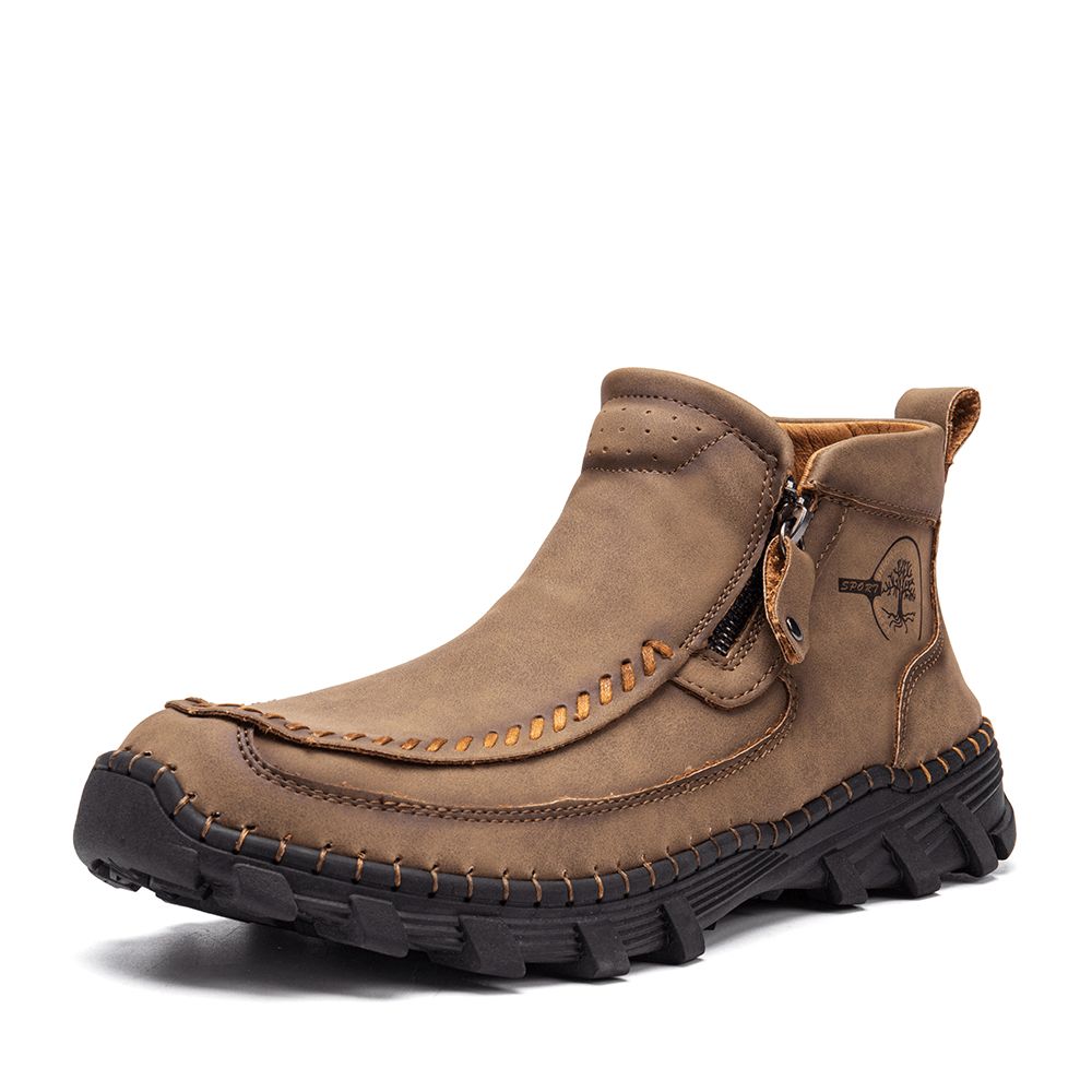 Heren Outdoor Handstiksels Antislip Soft Sole Side Zipper Enkellaarsjes