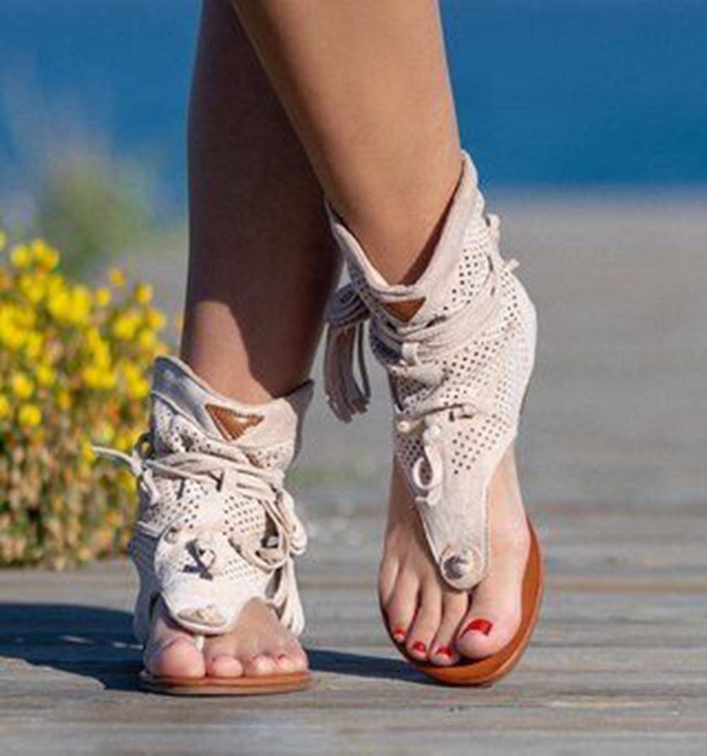 Nieuwe Comfortabele Platte Frosted Franje Sandalen