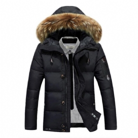 Heren Winter Dik Warm Donsjack Met Harige Capuchon Gewatteerde Parka