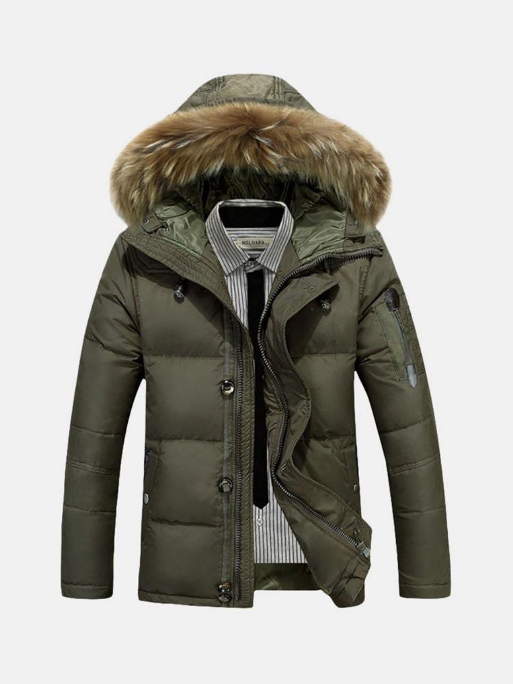 Heren Winter Dik Warm Donsjack Met Harige Capuchon Gewatteerde Parka