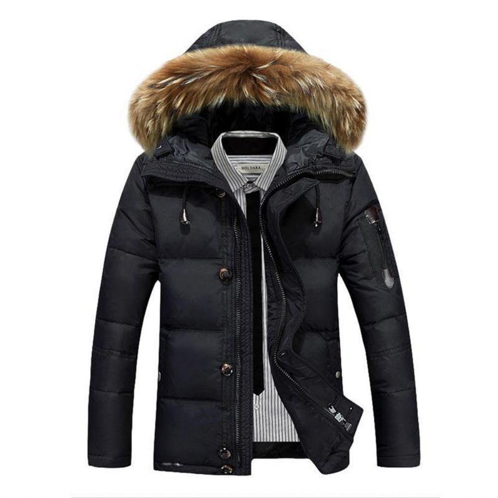 Heren Winter Dik Warm Donsjack Met Harige Capuchon Gewatteerde Parka