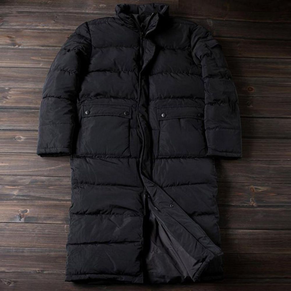 Heren Winter Outdoor Winddicht Warm Effen Kleur Capuchon Lange Gewatteerde Jas Parka Bovenkleding