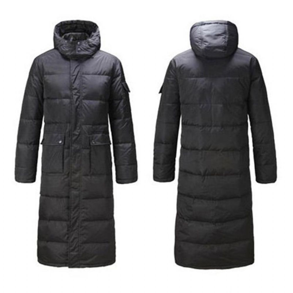 Heren Winter Outdoor Winddicht Warm Effen Kleur Capuchon Lange Gewatteerde Jas Parka Bovenkleding