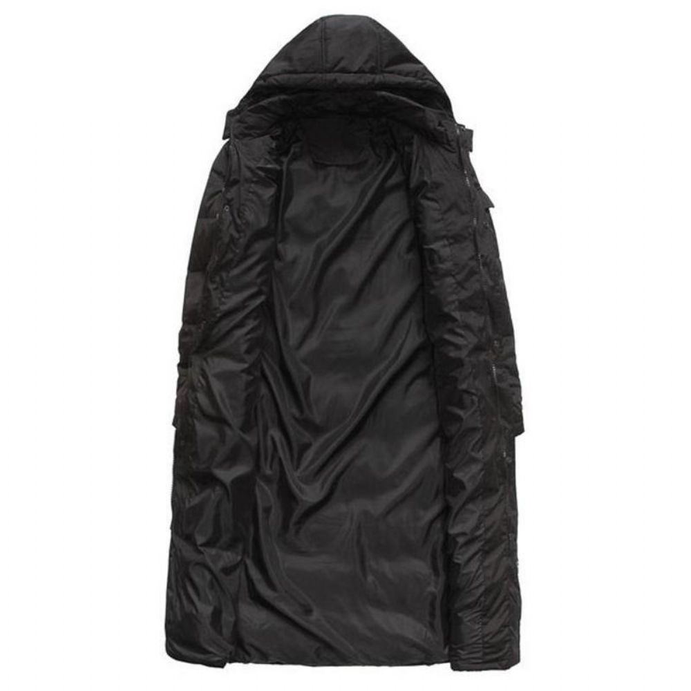 Heren Winter Outdoor Winddicht Warm Effen Kleur Capuchon Lange Gewatteerde Jas Parka Bovenkleding