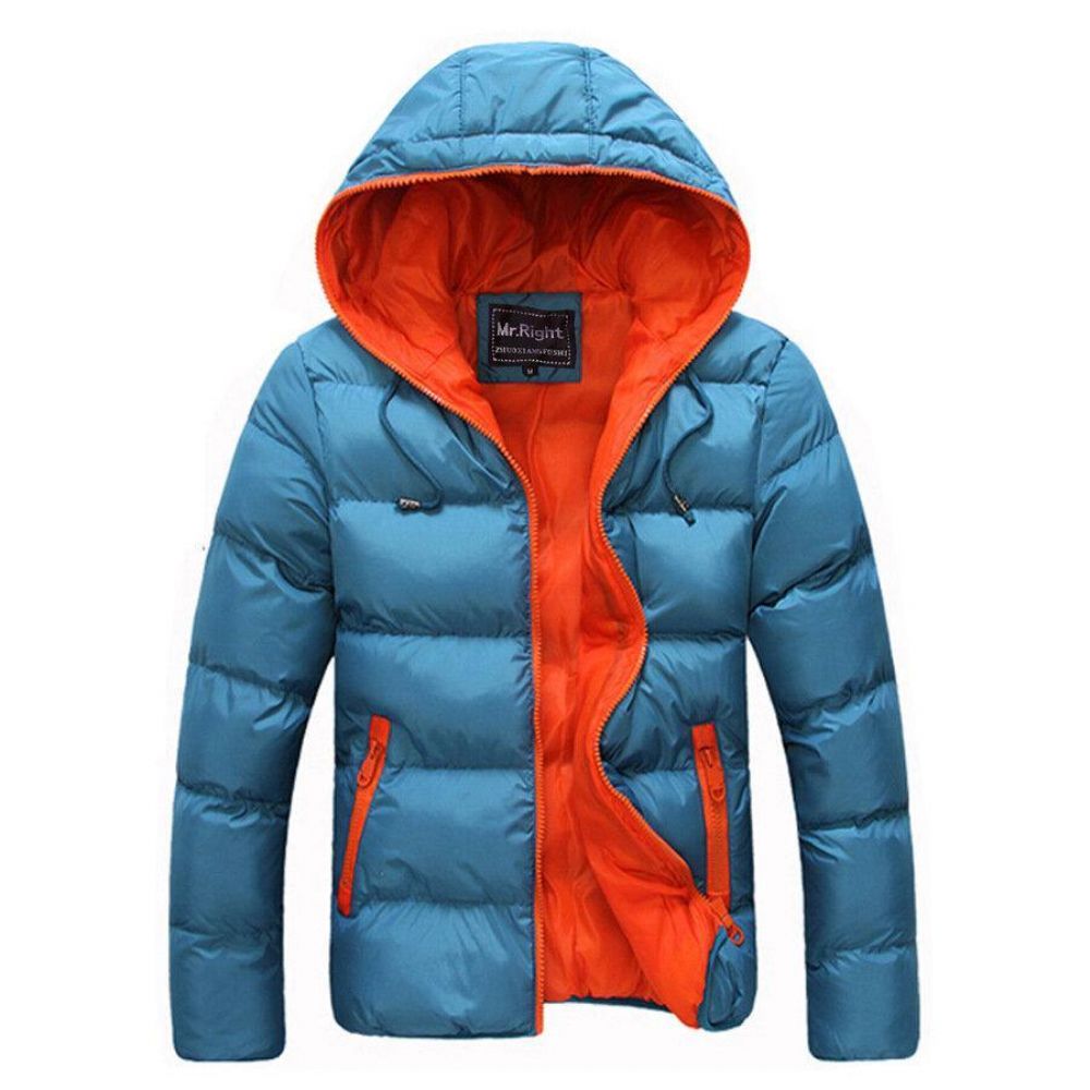 Heren Winter Thermisch Contrast Kleur Outdoor Warm Gewatteerd Jack Met Capuchon