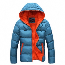 Heren Winter Thermisch Contrast Kleur Outdoor Warm Gewatteerd Jack Met Capuchon