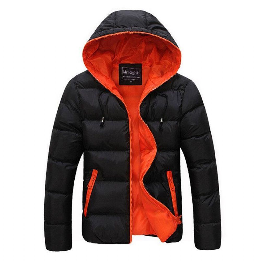 Heren Winter Thermisch Contrast Kleur Outdoor Warm Gewatteerd Jack Met Capuchon