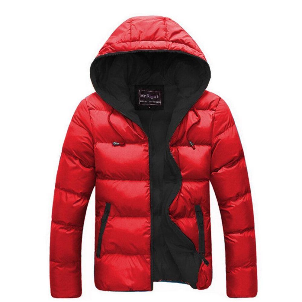 Heren Winter Thermisch Contrast Kleur Outdoor Warm Gewatteerd Jack Met Capuchon