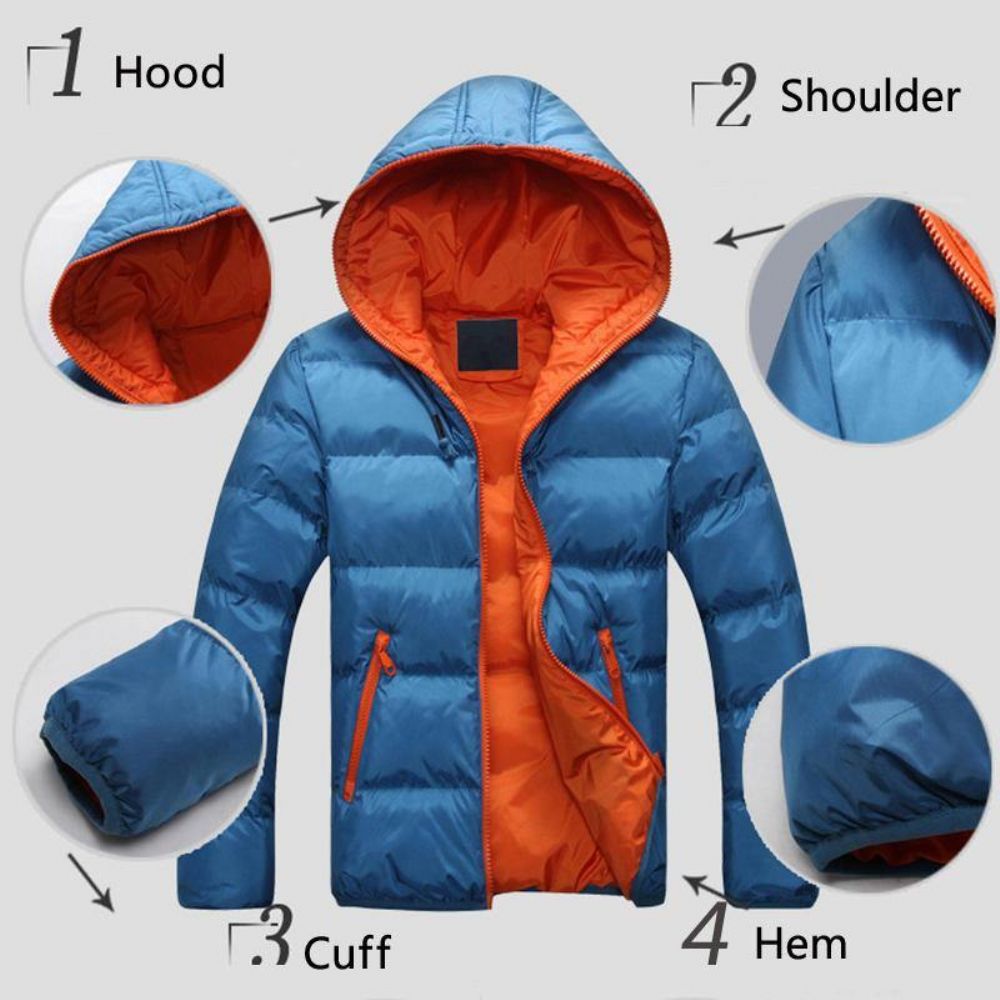 Heren Winter Thermisch Contrast Kleur Outdoor Warm Gewatteerd Jack Met Capuchon