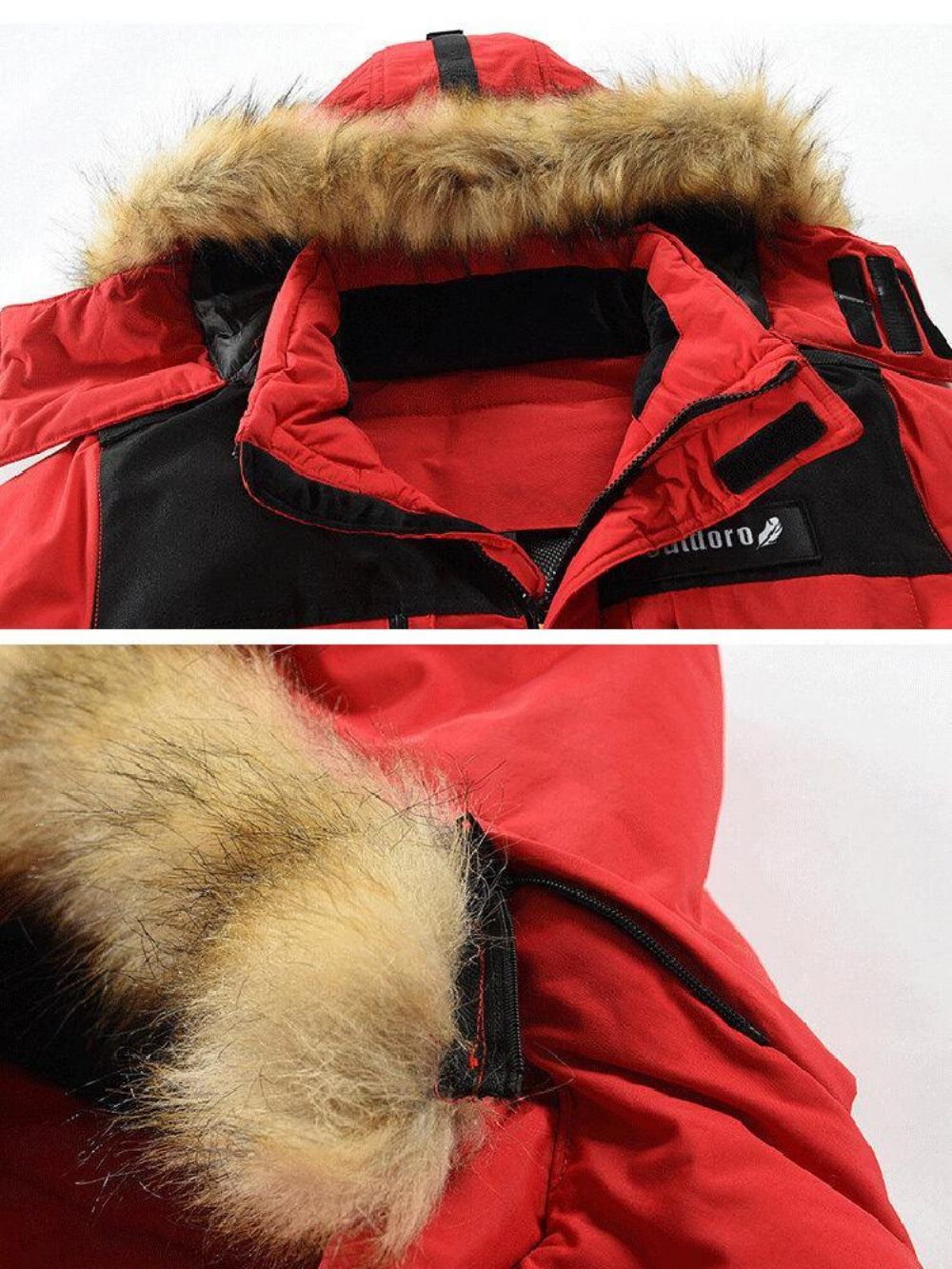 Heren Winter Thicken Multi-Pocket Zipper Fur Hooded Warm Down Jas