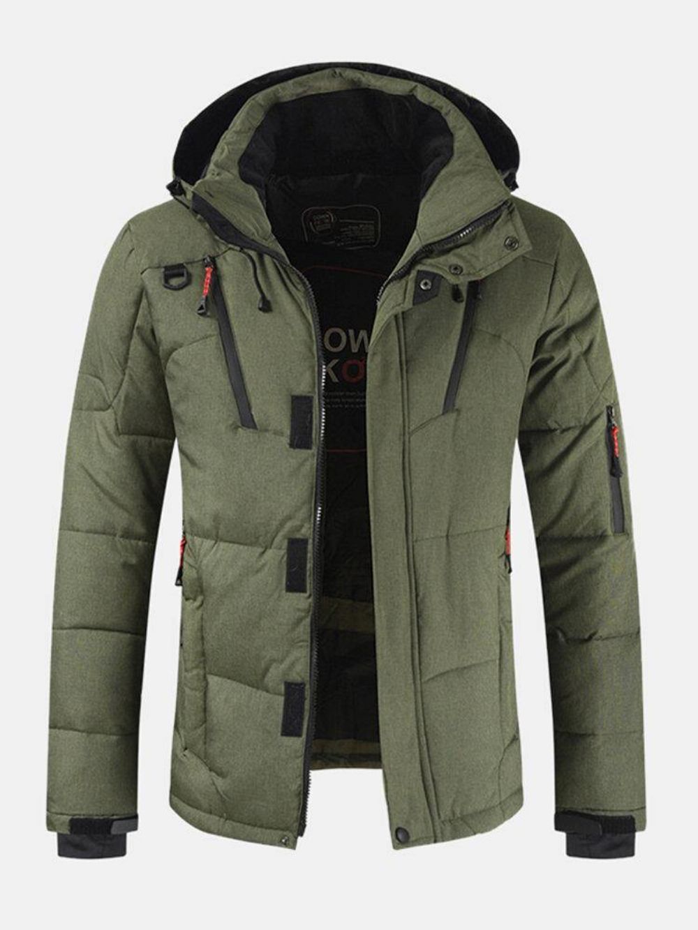 Heren Winter Warm Dikker Rits Detail Effen Kleur Hooded Down Jas