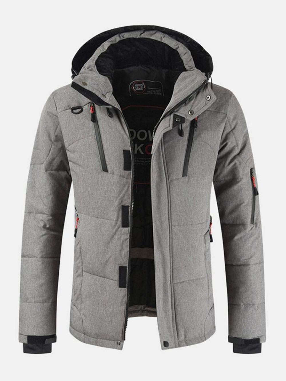 Heren Winter Warm Dikker Rits Detail Effen Kleur Hooded Down Jas