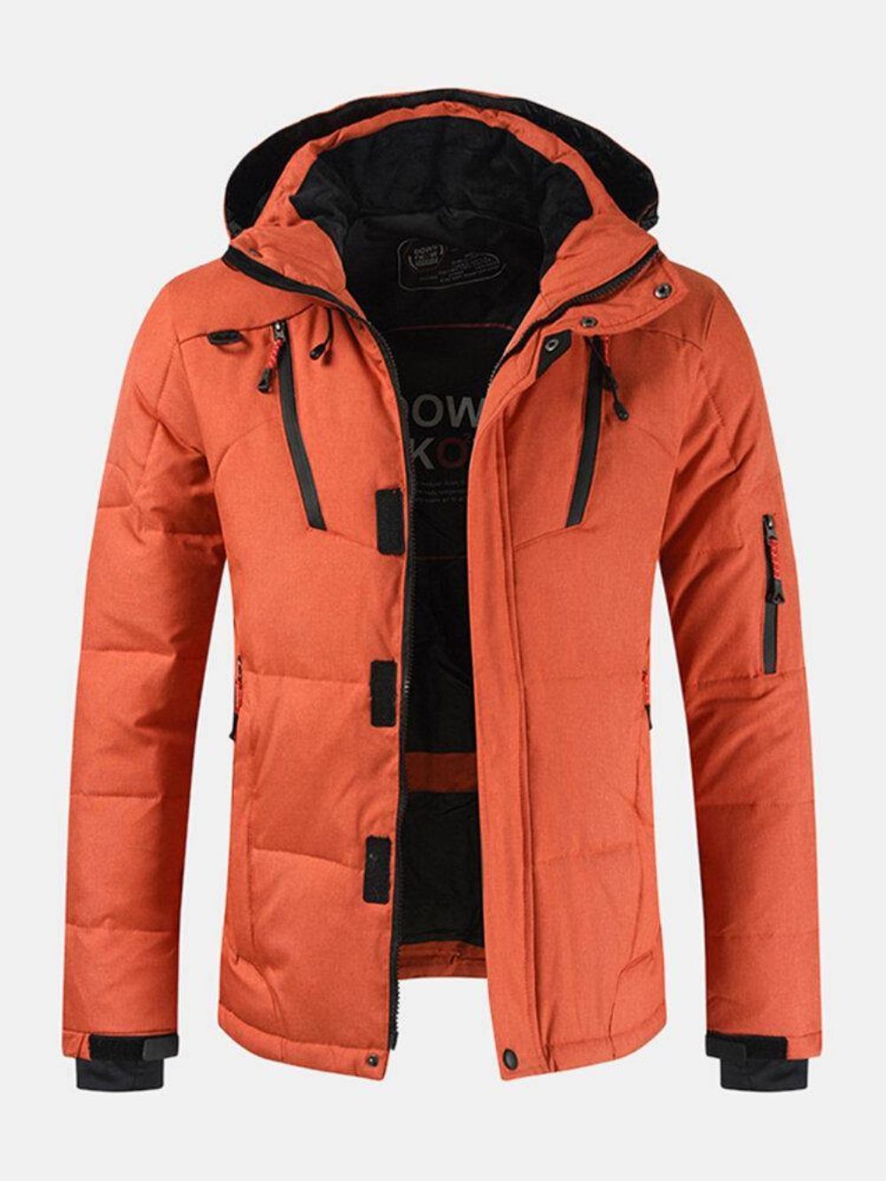 Heren Winter Warm Dikker Rits Detail Effen Kleur Hooded Down Jas