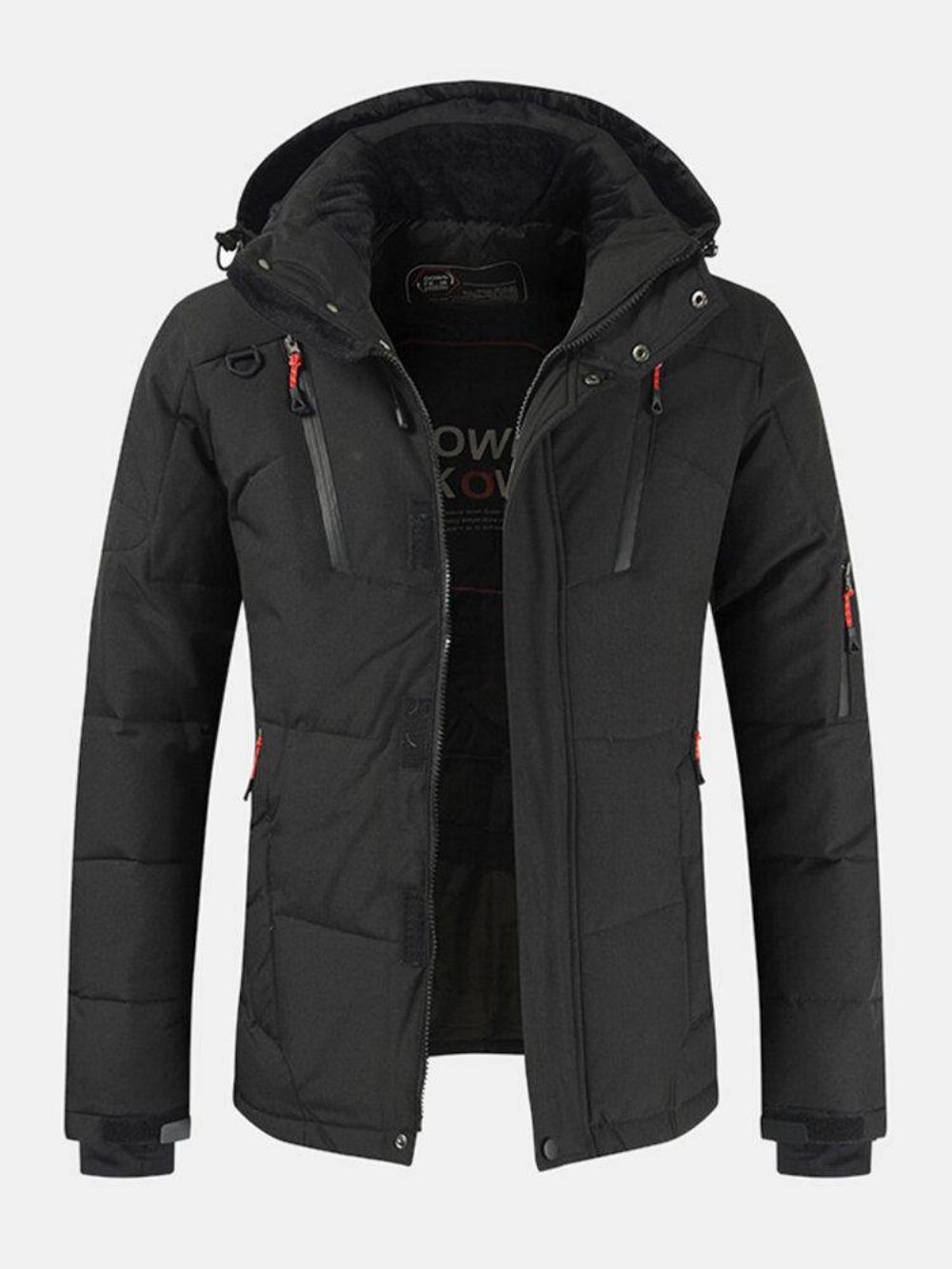 Heren Winter Warm Dikker Rits Detail Effen Kleur Hooded Down Jas