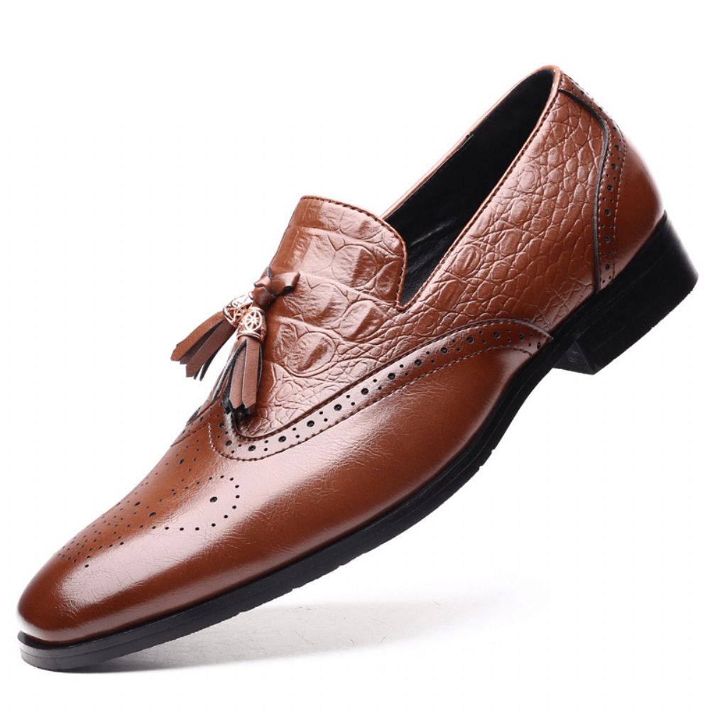 Heren Brogue Kwastje Decor Jurk Loafers Slip Op Zakelijke Casual Formele Schoenen