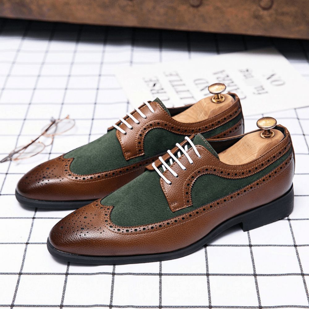 Mencio Heren Retro Grote Maat Lace-Up Puntige Teen Formele Kleding Schoenen