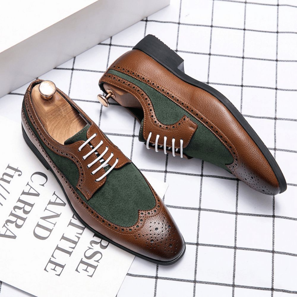 Mencio Heren Retro Grote Maat Lace-Up Puntige Teen Formele Kleding Schoenen