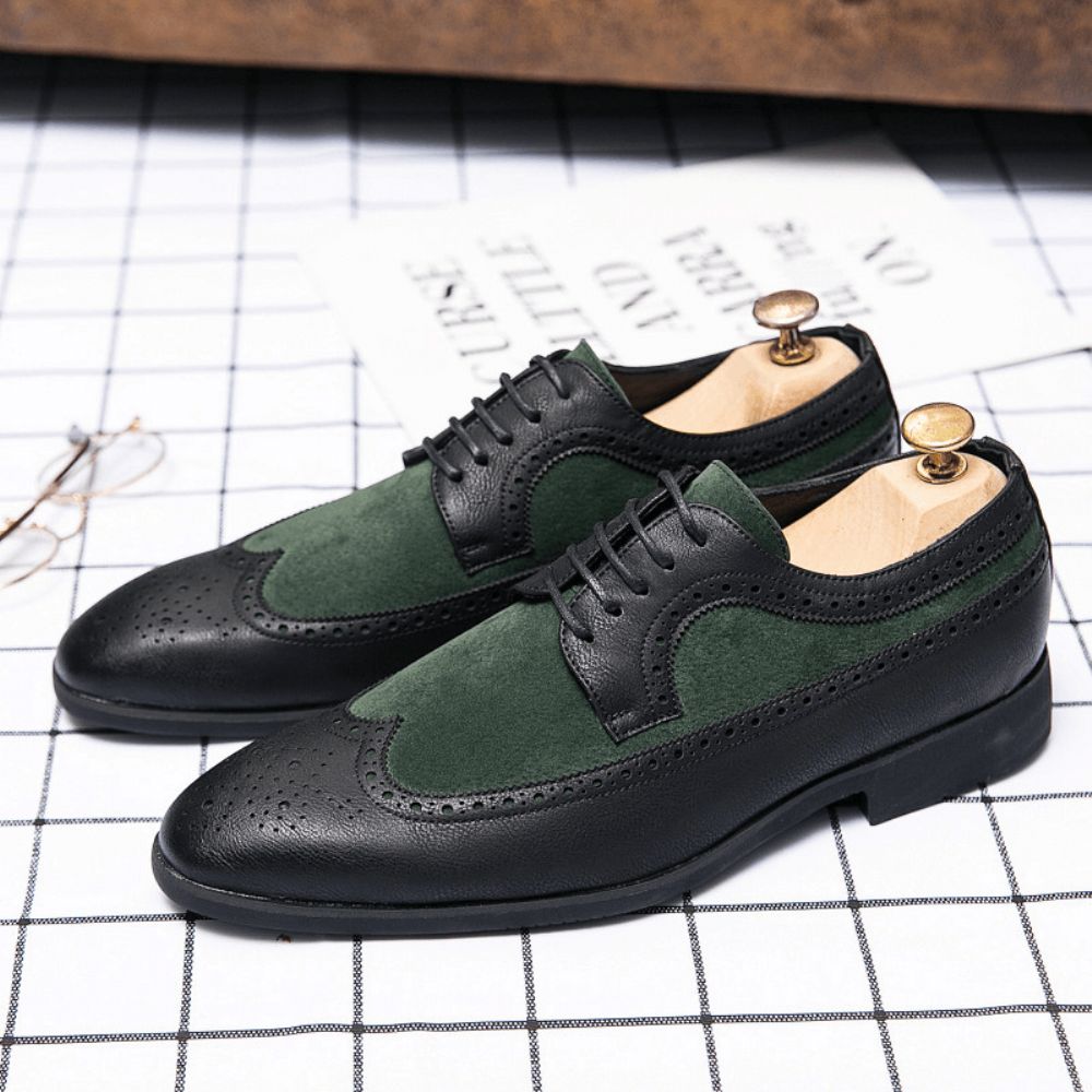 Mencio Heren Retro Grote Maat Lace-Up Puntige Teen Formele Kleding Schoenen