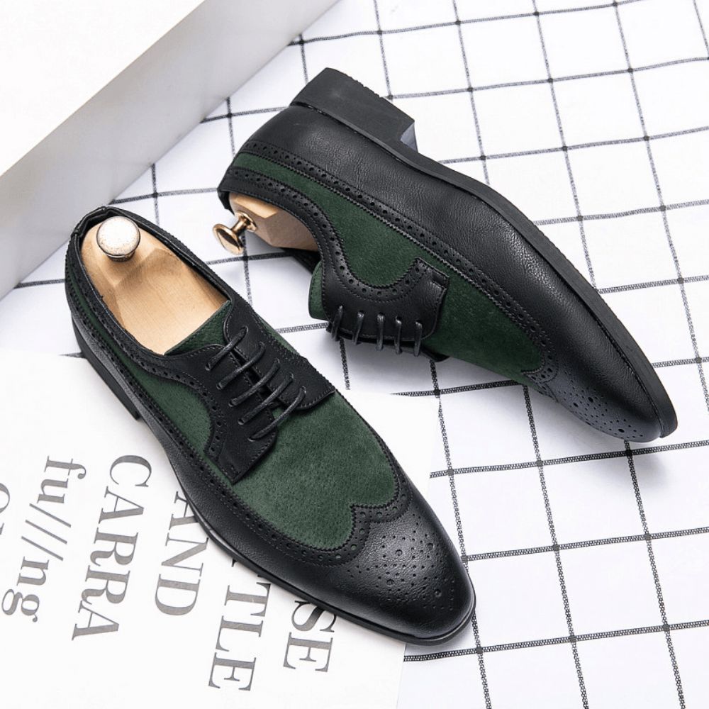 Mencio Heren Retro Grote Maat Lace-Up Puntige Teen Formele Kleding Schoenen